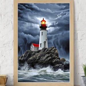Lighthouse Beach Waterfall Diamond Painting Kits Art Set 20 X 30 cm New!!